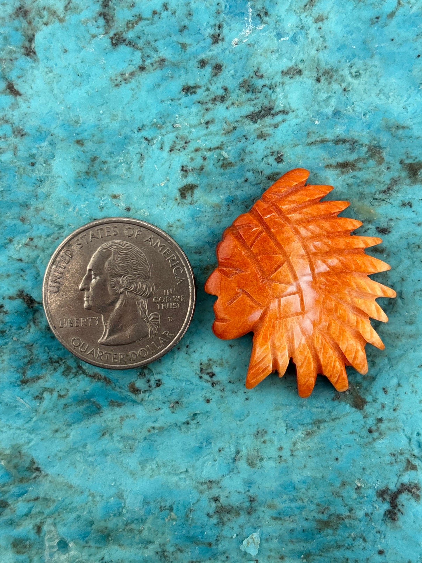 Orange Spiny Native American Feather Head 2